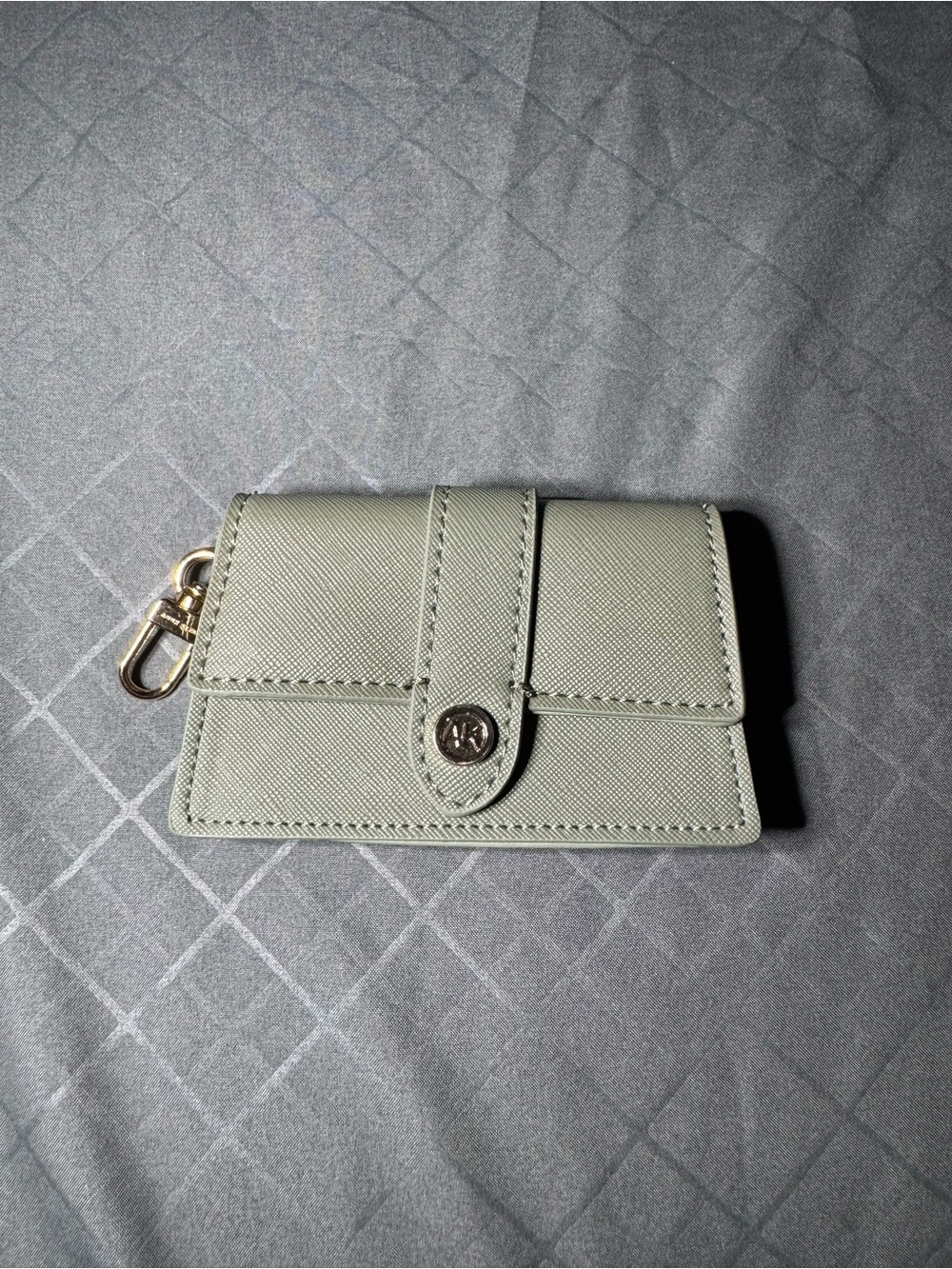 Anne Klein Sage Green Saffiano Card Case with Key Clip